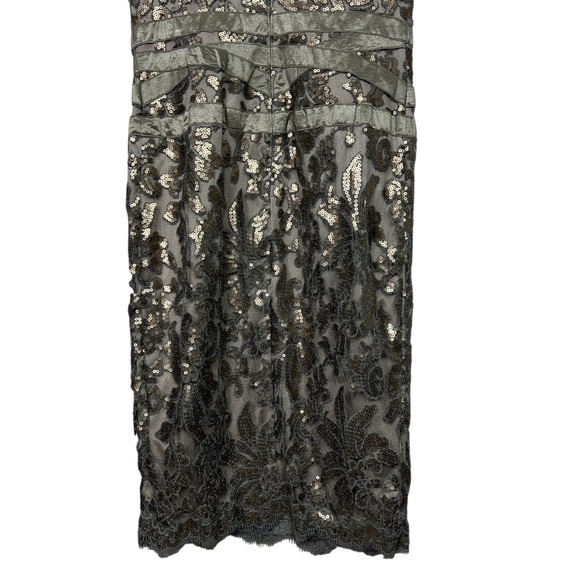 Tadashi Shoji Metallic Embellished Lace Sheath Dress in Smoke Platinum – Size 4 - Picture 8 of 15